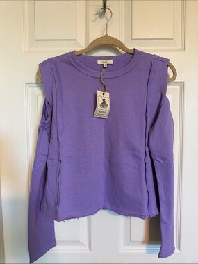 easel Purple Cold-Shoulder Raw-Edge Long Sleeve Top